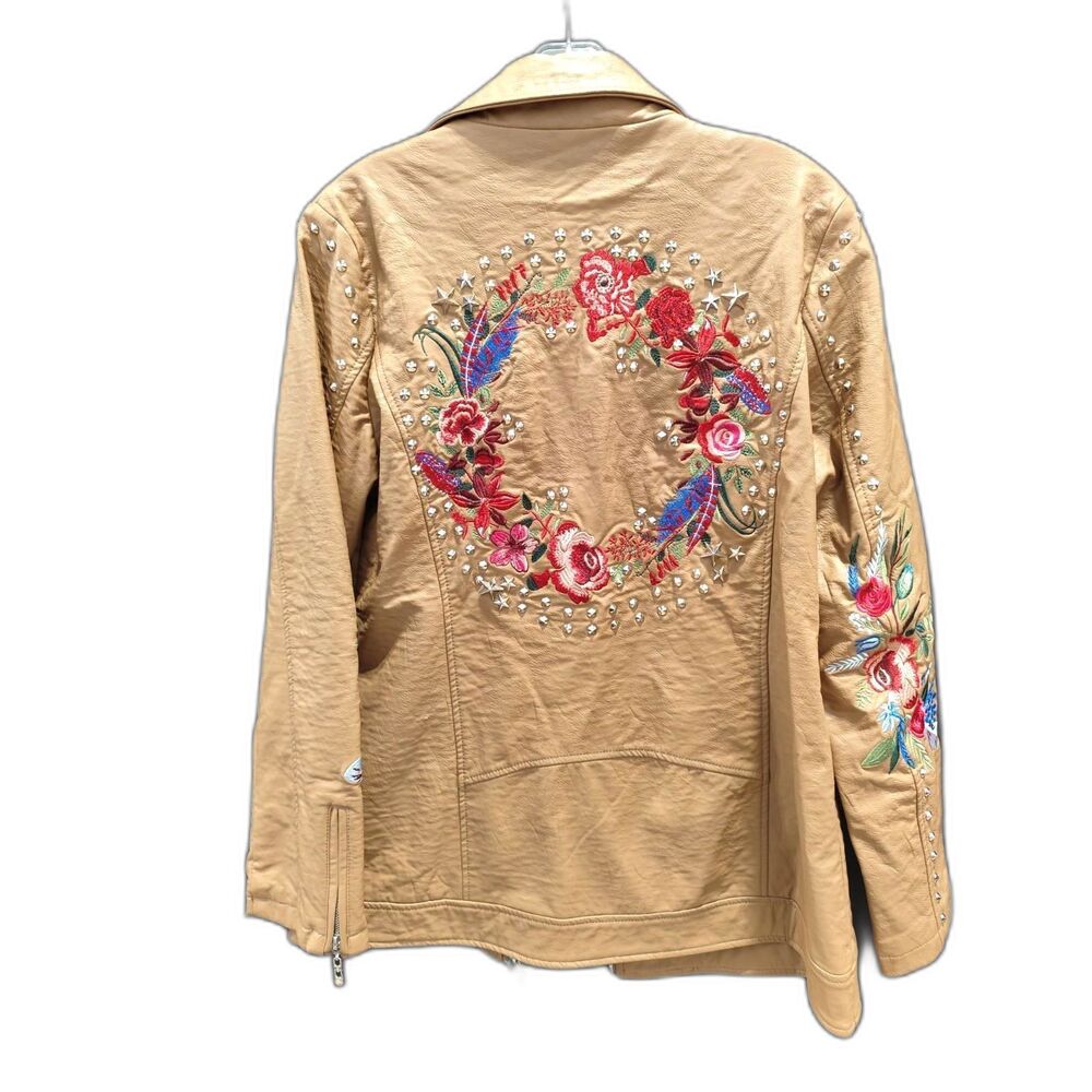 Ameri Mode Floral Embroidered and Studded Moto Jacket - Size Small - NWOT